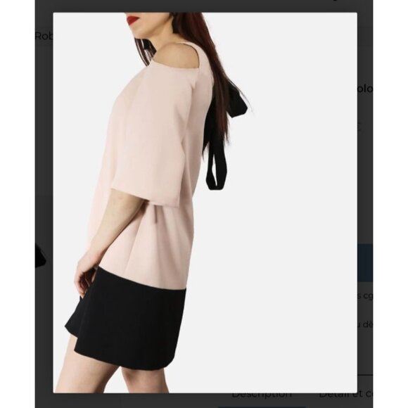 Romantic Two-tone Pink Edward Achour Paris off-the-shoulder Dress Back Bow 8 New - Picture 1 of 4